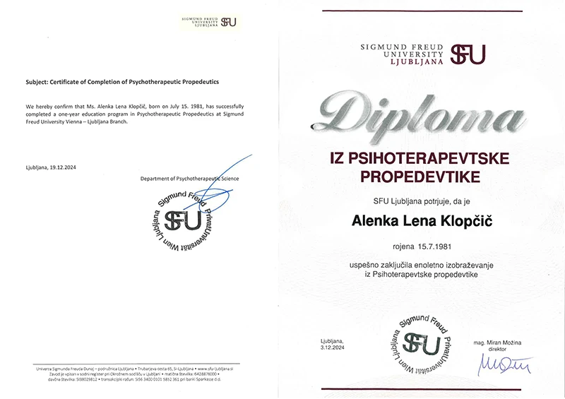 Alenka Lena Klopčič, Sigmund Freud University, Diploma