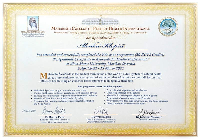 MCPHI Ajurveda Certificate